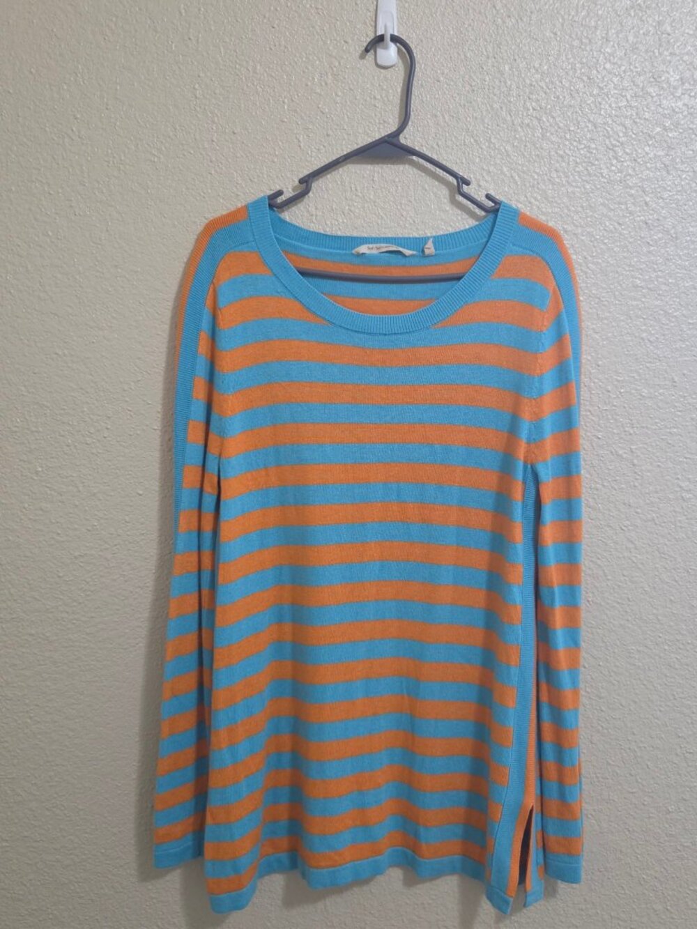 Soft Surroundings Striped Sweater M Blue Orange Scoop Neck Wool Cashmere Blend